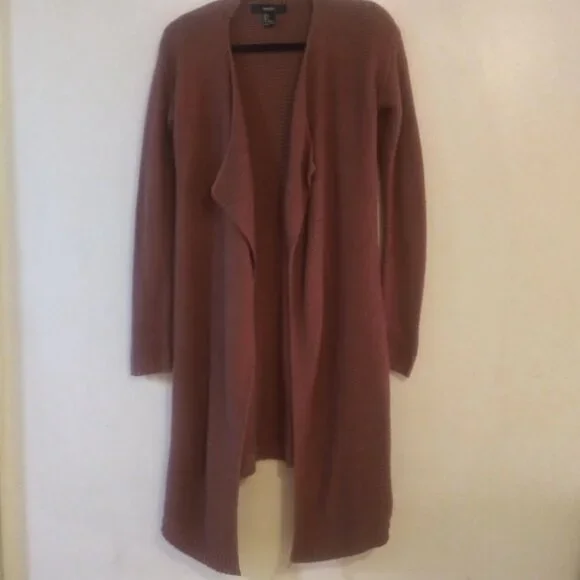 Forever 21 Women's Mocha Long Sleeve Open Front Cardigan Sweater Size: Small - Picture 2 of 12